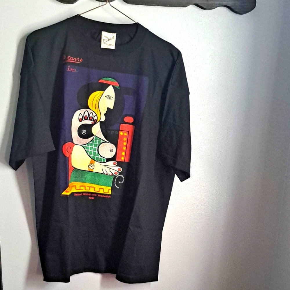 Vtg 90s Pablo Picasso Seated Woman with Wristwatch Art T-Shirt USA Size Lg NWOT